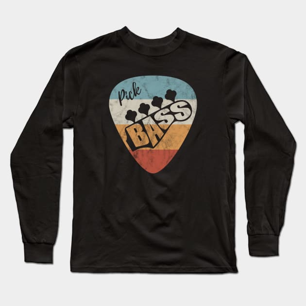 Pick Bass Guitar Vintage Theme Long Sleeve T-Shirt by nightsworthy